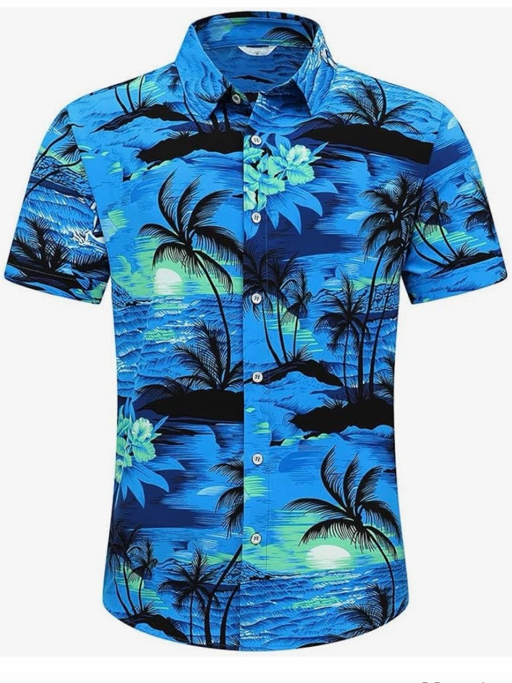 Men's Blue Tropical Print Short-Sleeve Button-Down Shirt - Casual Beach Style